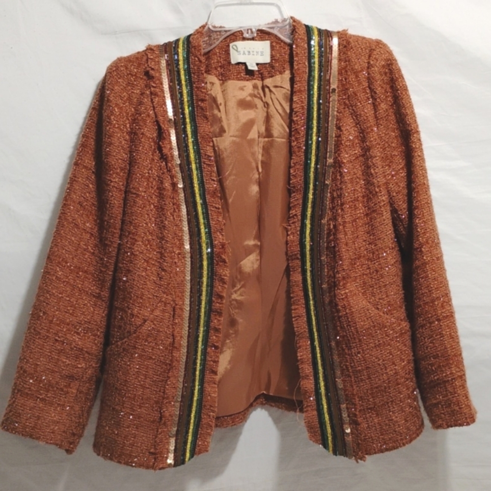 SALE! Sabine Anthropologie Tweed Sequin Beaded Blazer Sz.XS Tad Oversized (BX38)